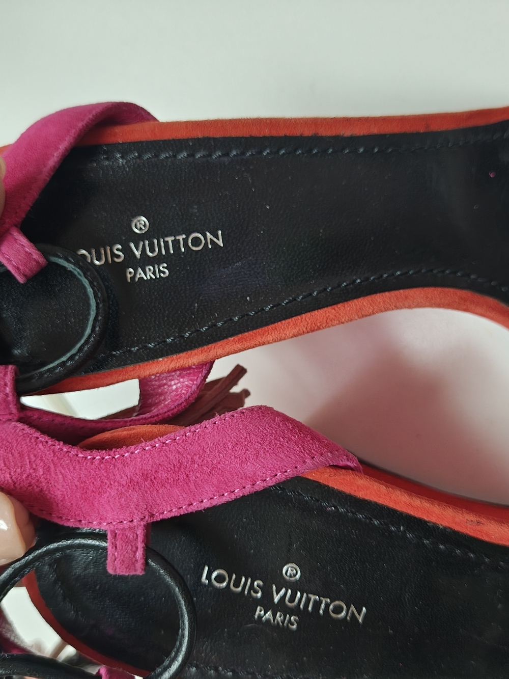 Louis Vuitton Pink Suede Ankle-Tie Sandals - Picture 5 of 7